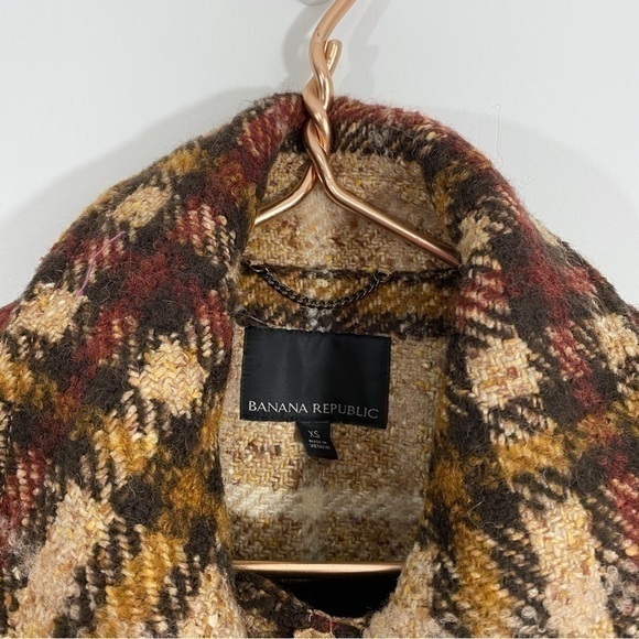 Banana Republic XS‎ Plaid Wool Balmacaan Full Zip Coat Oversized Brown Neutral - Picture 11 of 15
